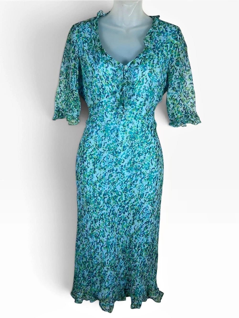 Vintage ICE Womens Silk Midi Babydoll Dress Blue Size 8 Y2K Fairy Whimsigoth